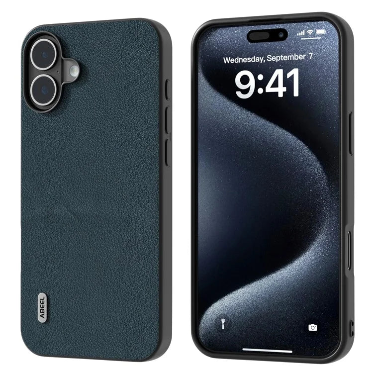 ABEEL For iPhone 16 Plus Case Anti-Scratch Genuine Cow Leather Back Phone Cover