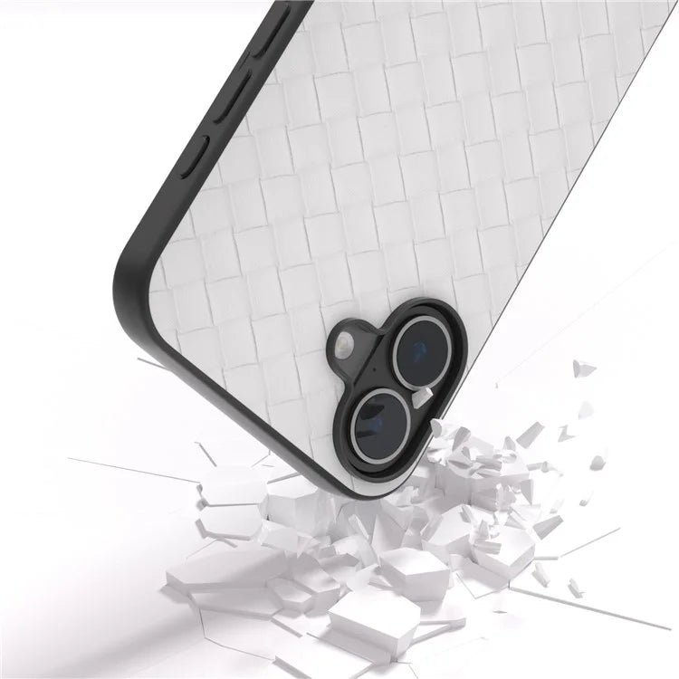 For iPhone 16 Case Woven Texture PU Leather Coated PC+TPU Mobile Phone Cover