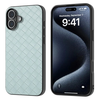 For iPhone 16 Case Woven Texture PU Leather Coated PC+TPU Mobile Phone Cover