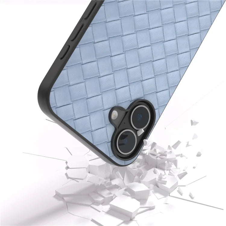 For iPhone 16 Case Woven Texture PU Leather Coated PC+TPU Mobile Phone Cover