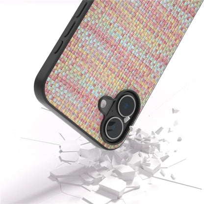 For iPhone 16 Plus Case Plaid Texture PU Leather Coated PC+TPU Phone Cover