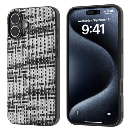 For iPhone 16 Plus Case Plaid Texture PU Leather Coated PC+TPU Phone Cover