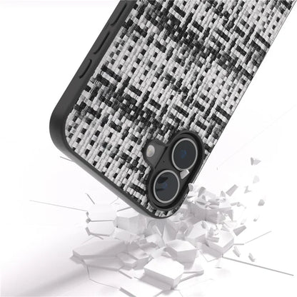 For iPhone 16 Plus Case Plaid Texture PU Leather Coated PC+TPU Phone Cover