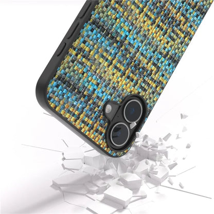For iPhone 16 Plus Case Plaid Texture PU Leather Coated PC+TPU Phone Cover