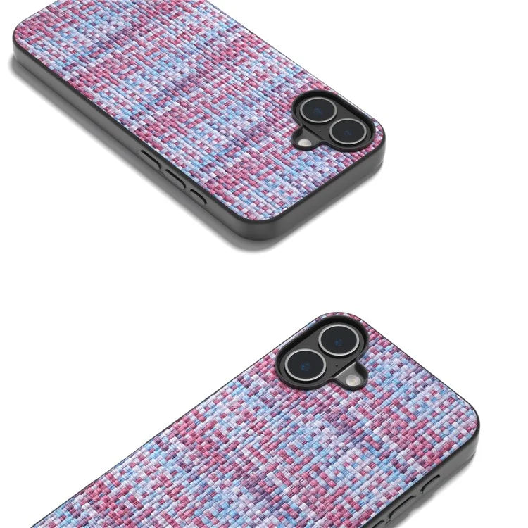 For iPhone 16 Plus Case Plaid Texture PU Leather Coated PC+TPU Phone Cover