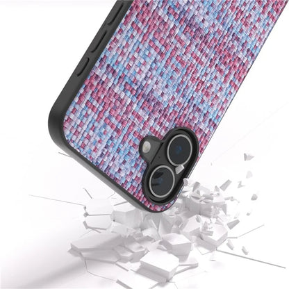 For iPhone 16 Plus Case Plaid Texture PU Leather Coated PC+TPU Phone Cover