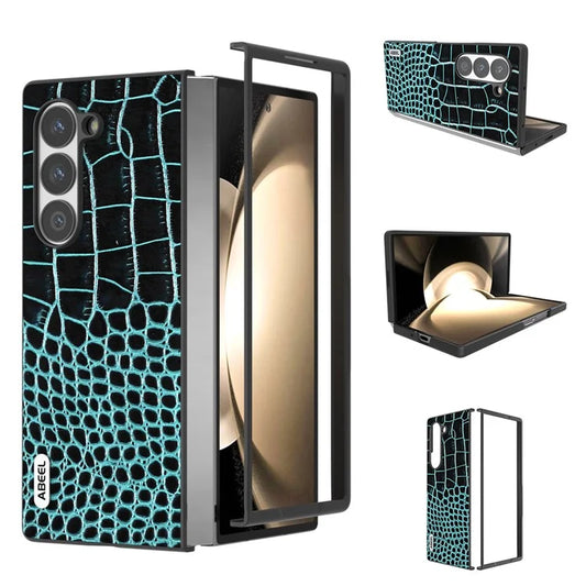 ABEEL For Samsung Galaxy Z Fold6 5G Case Crocodile Texture Genuine Cow Leather+PC Phone Cover