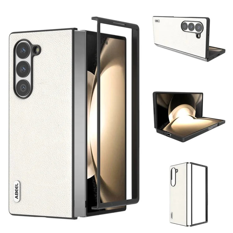 ABEEL For Samsung Galaxy Z Fold6 5G Case Genuine Cow Leather Hard PC Phone Cover