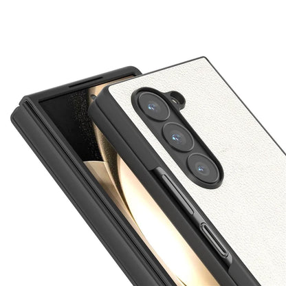 ABEEL For Samsung Galaxy Z Fold6 5G Case Genuine Cow Leather Hard PC Phone Cover