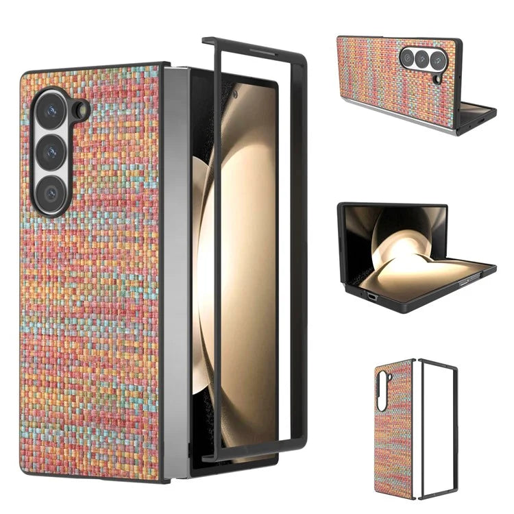 For Samsung Galaxy Z Fold6 5G Case Plaid Texture PU Leather+PC Phone Cover