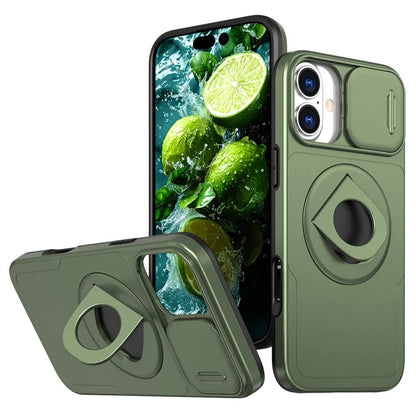 For iPhone 16 Magnetic Case Slide Camshield TPU+PC Kickstand Phone Cover