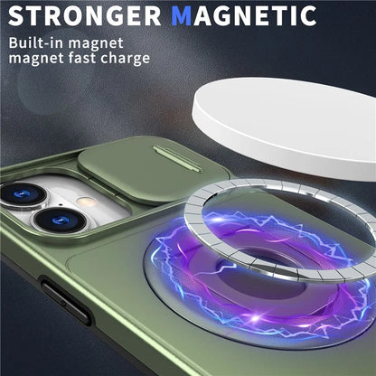 For iPhone 16 Magnetic Case Slide Camshield TPU+PC Kickstand Phone Cover