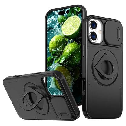 For iPhone 16 Magnetic Case Slide Camshield TPU+PC Kickstand Phone Cover