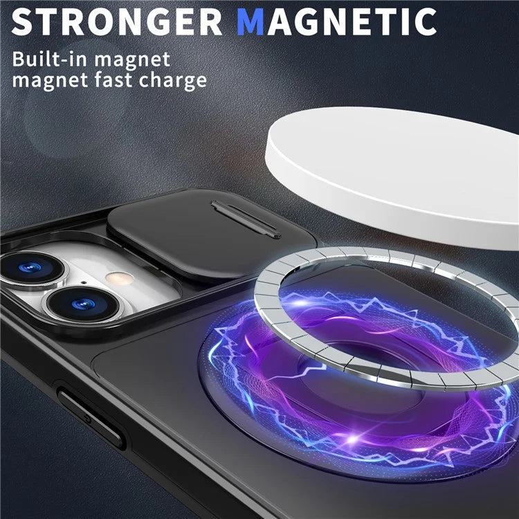 For iPhone 16 Magnetic Case Slide Camshield TPU+PC Kickstand Phone Cover