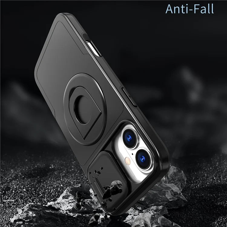 For iPhone 16 Magnetic Case Slide Camshield TPU+PC Kickstand Phone Cover