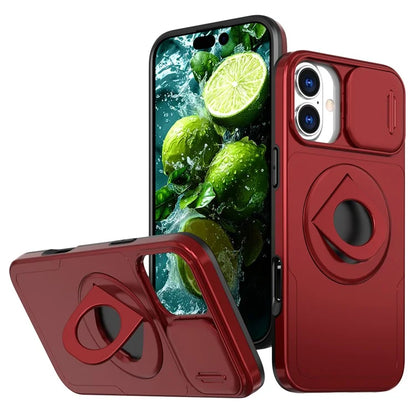 For iPhone 16 Magnetic Case Slide Camshield TPU+PC Kickstand Phone Cover