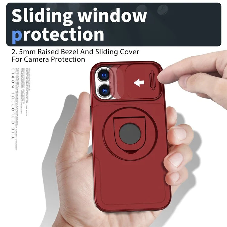 For iPhone 16 Magnetic Case Slide Camshield TPU+PC Kickstand Phone Cover
