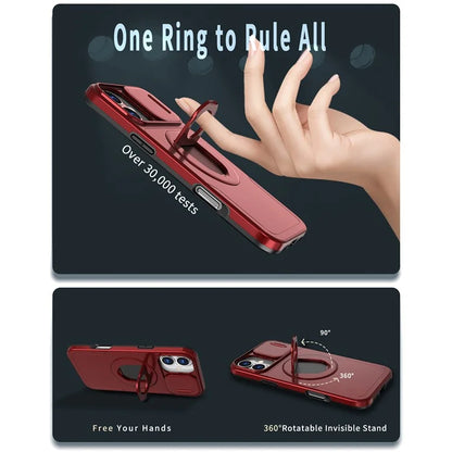 For iPhone 16 Magnetic Case Slide Camshield TPU+PC Kickstand Phone Cover
