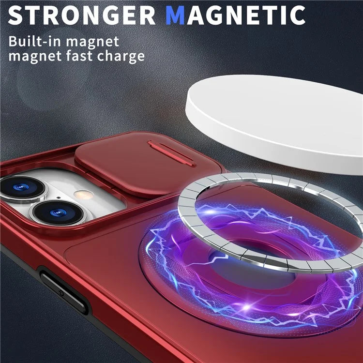 For iPhone 16 Magnetic Case Slide Camshield TPU+PC Kickstand Phone Cover