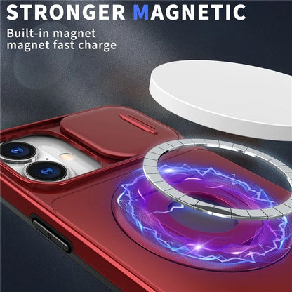 For iPhone 16 Magnetic Case Slide Camshield TPU+PC Kickstand Phone Cover