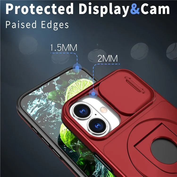 For iPhone 16 Magnetic Case Slide Camshield TPU+PC Kickstand Phone Cover