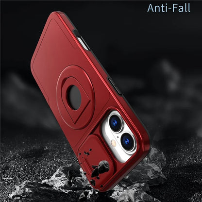 For iPhone 16 Magnetic Case Slide Camshield TPU+PC Kickstand Phone Cover
