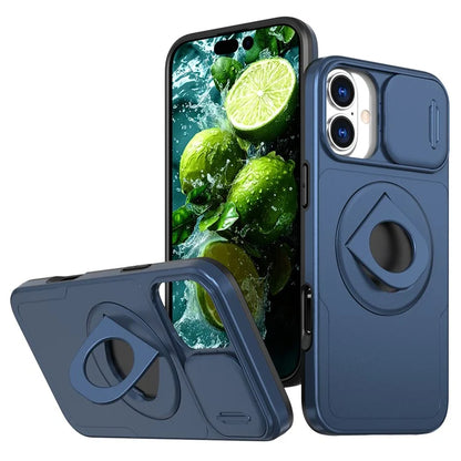 For iPhone 16 Magnetic Case Slide Camshield TPU+PC Kickstand Phone Cover