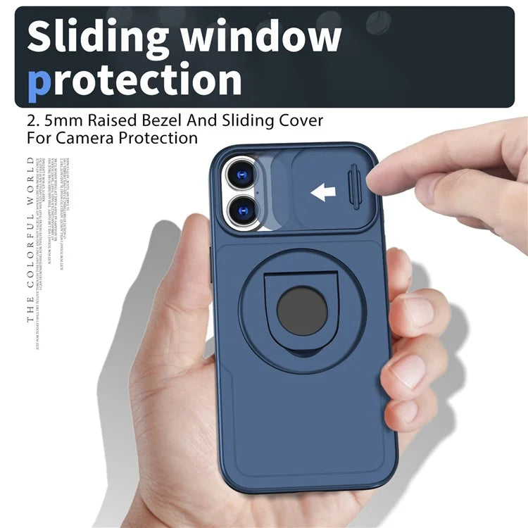 For iPhone 16 Magnetic Case Slide Camshield TPU+PC Kickstand Phone Cover
