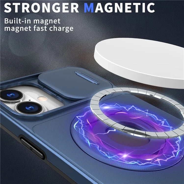 For iPhone 16 Magnetic Case Slide Camshield TPU+PC Kickstand Phone Cover