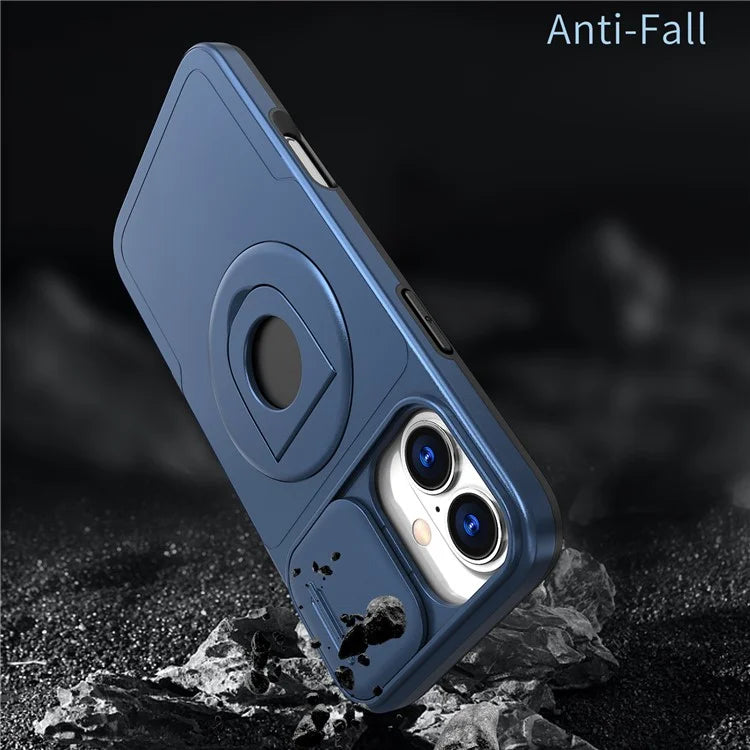 For iPhone 16 Magnetic Case Slide Camshield TPU+PC Kickstand Phone Cover