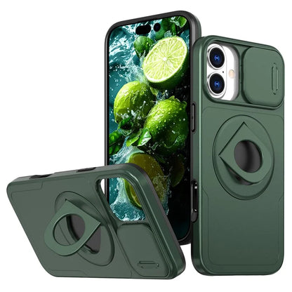 For iPhone 16 Magnetic Case Slide Camshield TPU+PC Kickstand Phone Cover