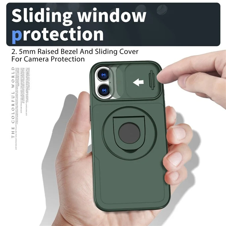 For iPhone 16 Magnetic Case Slide Camshield TPU+PC Kickstand Phone Cover