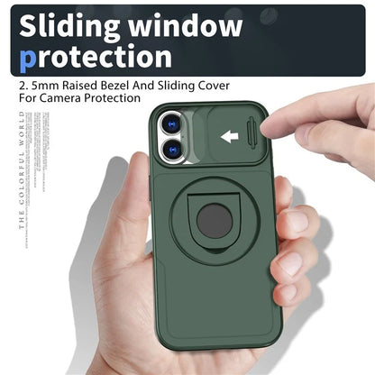 For iPhone 16 Magnetic Case Slide Camshield TPU+PC Kickstand Phone Cover