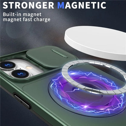 For iPhone 16 Magnetic Case Slide Camshield TPU+PC Kickstand Phone Cover