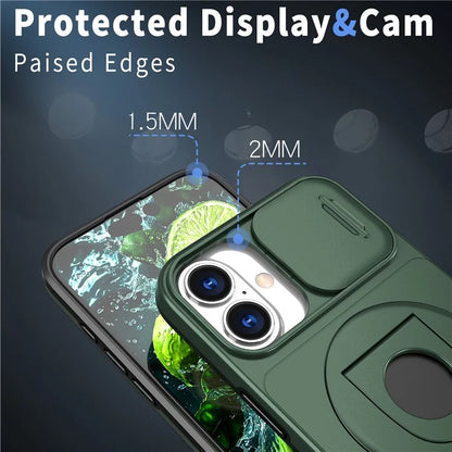 For iPhone 16 Magnetic Case Slide Camshield TPU+PC Kickstand Phone Cover