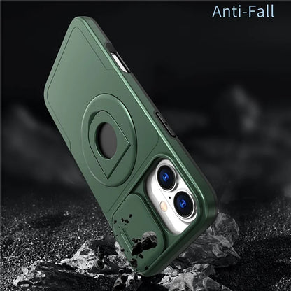For iPhone 16 Magnetic Case Slide Camshield TPU+PC Kickstand Phone Cover