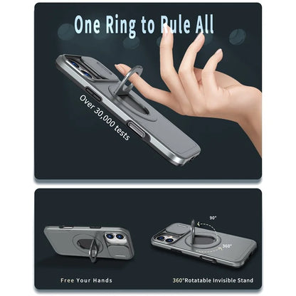 For iPhone 16 Magnetic Case Slide Camshield TPU+PC Kickstand Phone Cover