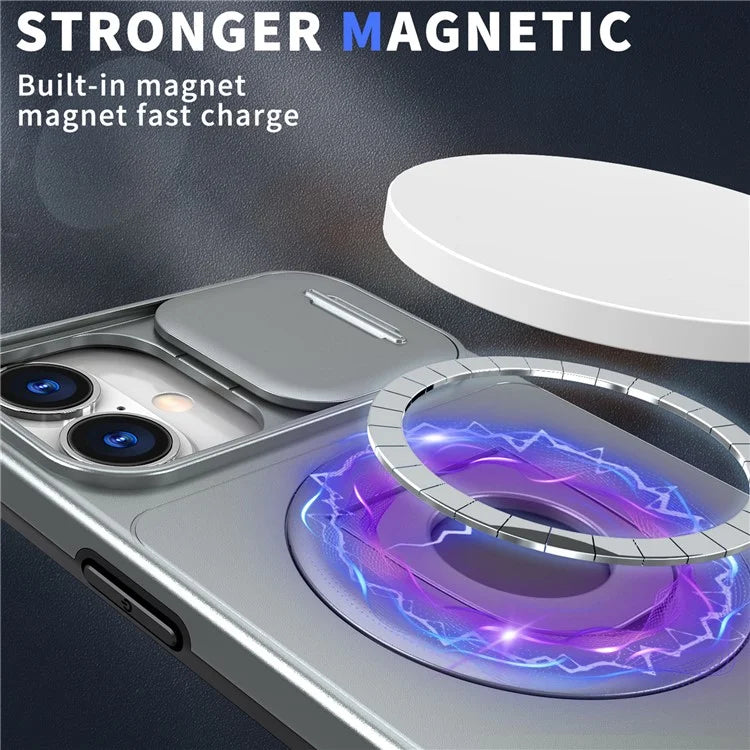 For iPhone 16 Magnetic Case Slide Camshield TPU+PC Kickstand Phone Cover