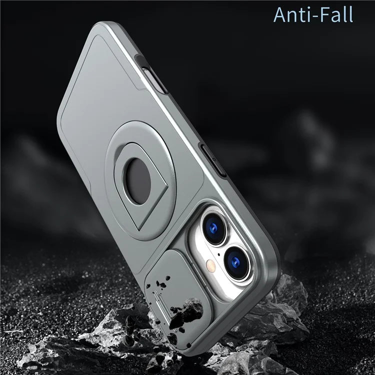 For iPhone 16 Magnetic Case Slide Camshield TPU+PC Kickstand Phone Cover