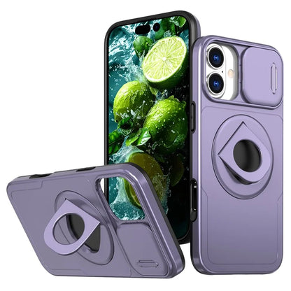 For iPhone 16 Magnetic Case Slide Camshield TPU+PC Kickstand Phone Cover