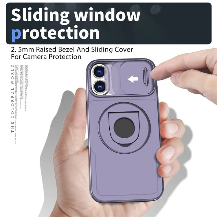 For iPhone 16 Magnetic Case Slide Camshield TPU+PC Kickstand Phone Cover
