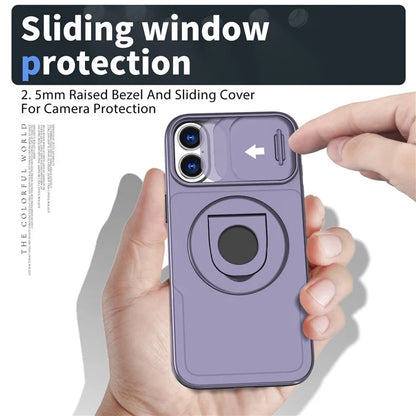 For iPhone 16 Magnetic Case Slide Camshield TPU+PC Kickstand Phone Cover