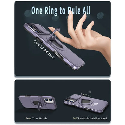 For iPhone 16 Magnetic Case Slide Camshield TPU+PC Kickstand Phone Cover