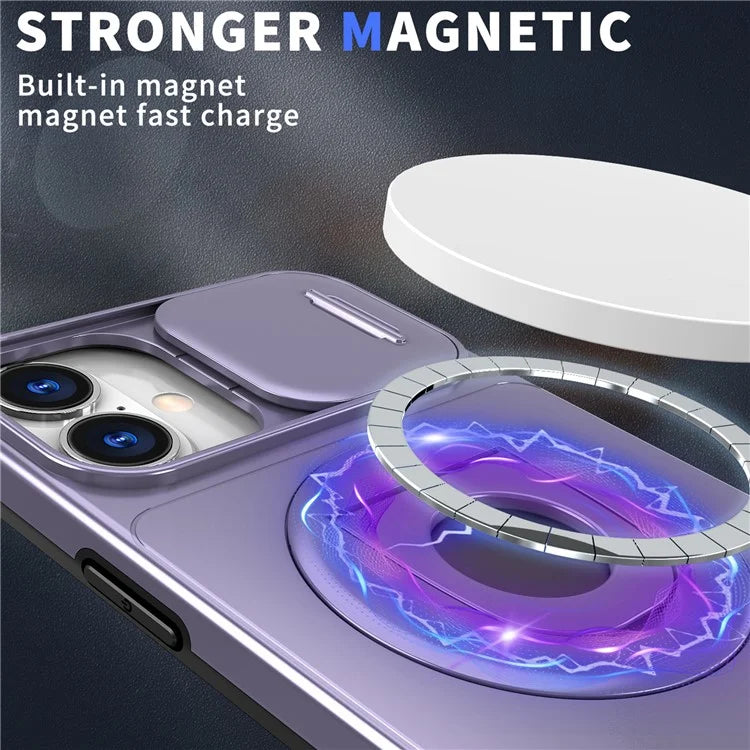 For iPhone 16 Magnetic Case Slide Camshield TPU+PC Kickstand Phone Cover