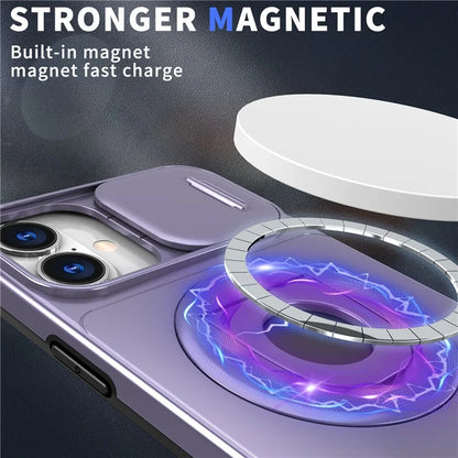 For iPhone 16 Magnetic Case Slide Camshield TPU+PC Kickstand Phone Cover