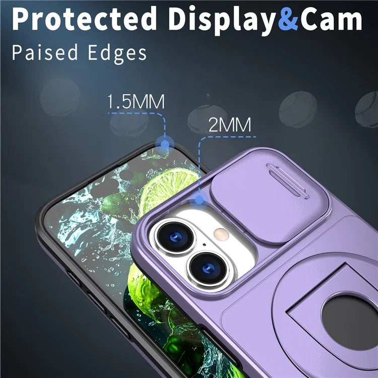 For iPhone 16 Magnetic Case Slide Camshield TPU+PC Kickstand Phone Cover