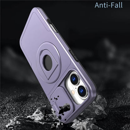 For iPhone 16 Magnetic Case Slide Camshield TPU+PC Kickstand Phone Cover