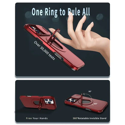 For iPhone 16 Pro Max Magnetic Case Kickstand Slide Lens Cover TPU+PC Phone Shell
