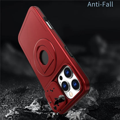 For iPhone 16 Pro Max Magnetic Case Kickstand Slide Lens Cover TPU+PC Phone Shell