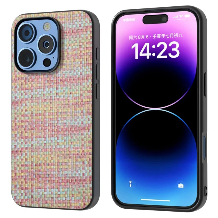 For iPhone 16 Pro Case Plaid Texture Leather+PC+TPU Anti-Scratch Phone Cover